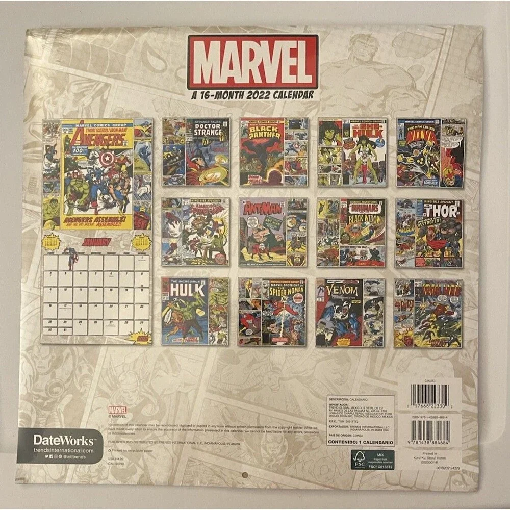 MARVEL 16 MONTH 2022 WALL CALENDAR AVENGERS ASSEMBLE Unopened